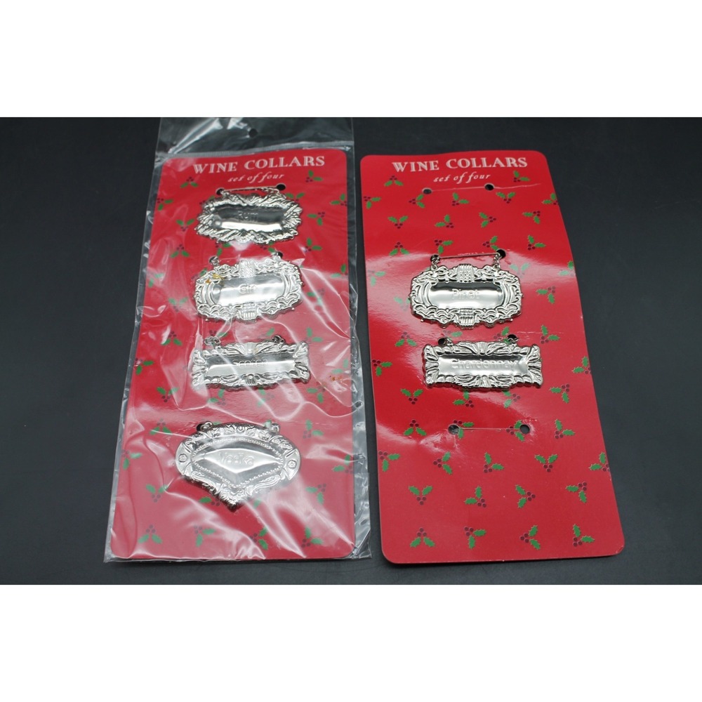 Silver Tone Wine Bottle Collar Tags Lot of 6 Gin Scotch Vodka Pinot Chardonnay